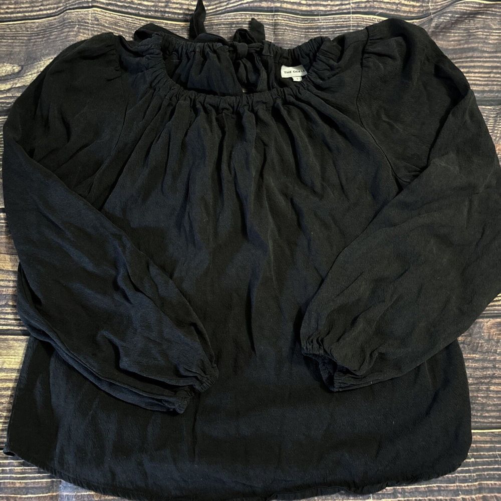 Anthropologie The Odells  Black  Blouse, Small Tie Back Tencel Rayon